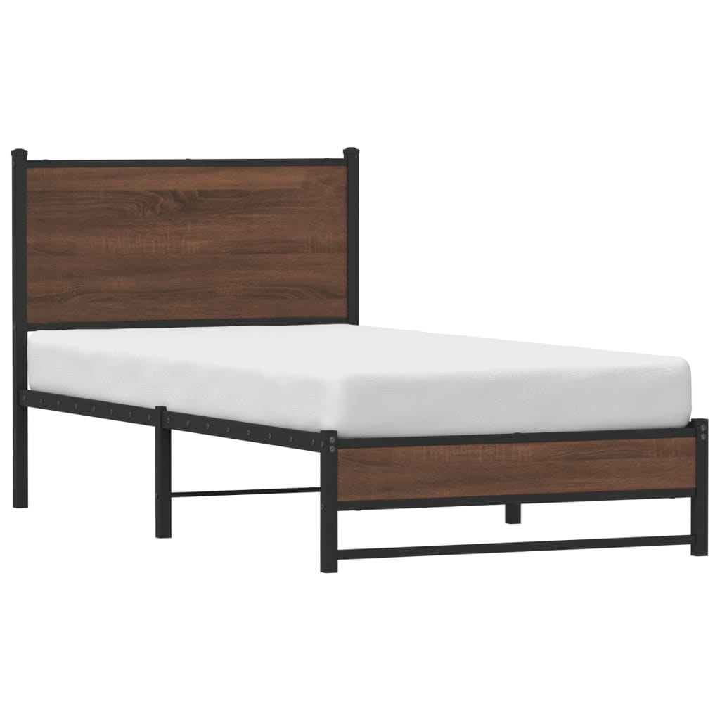 Metal Bed Frame without Mattress Brown Oak 90x200 cm