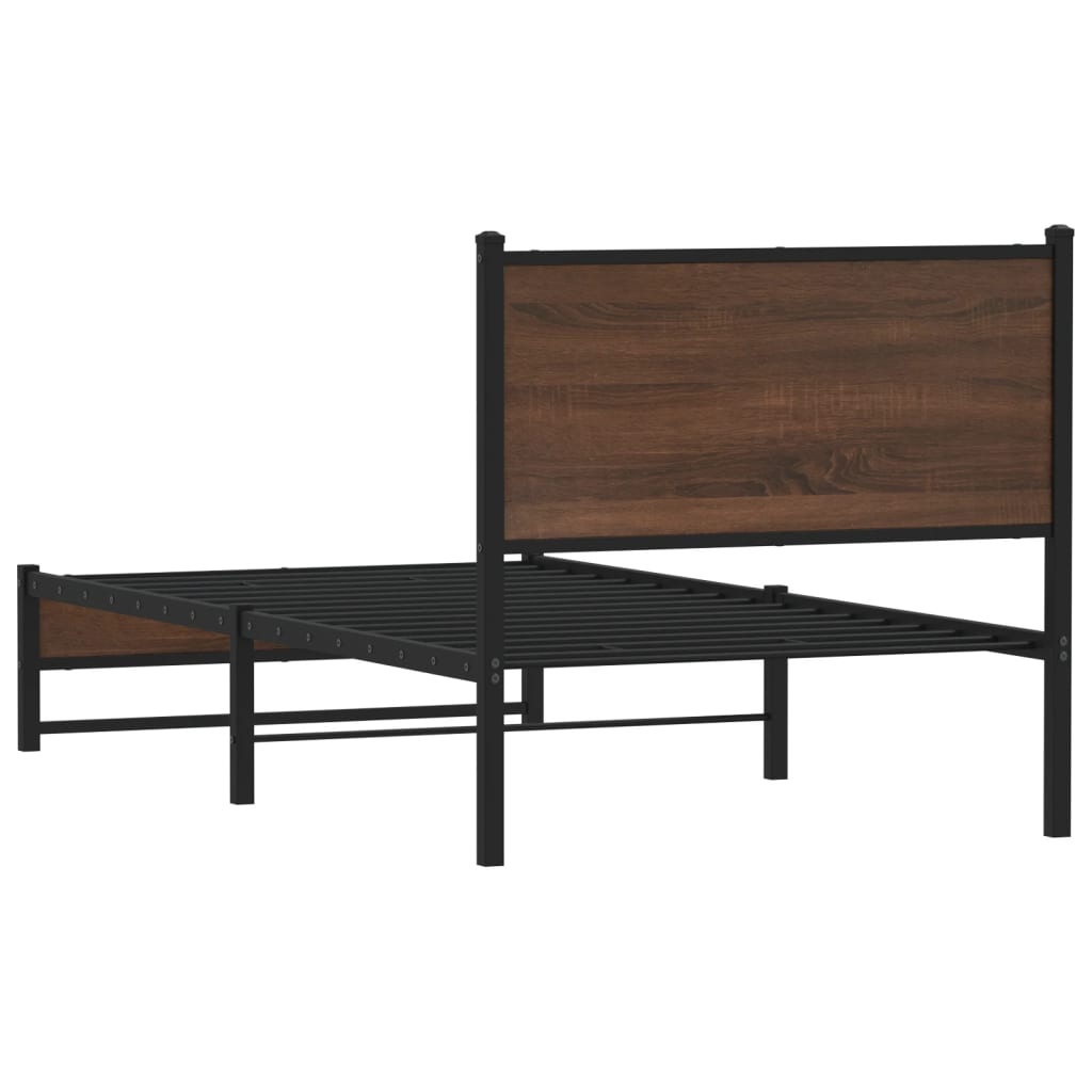 Metal Bed Frame without Mattress Brown Oak 90x200 cm