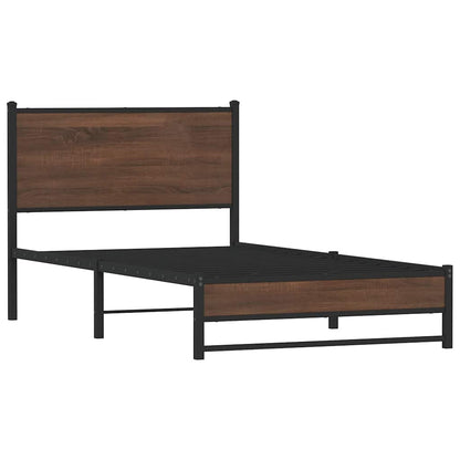 Metal Bed Frame without Mattress Brown Oak 100x200 cm