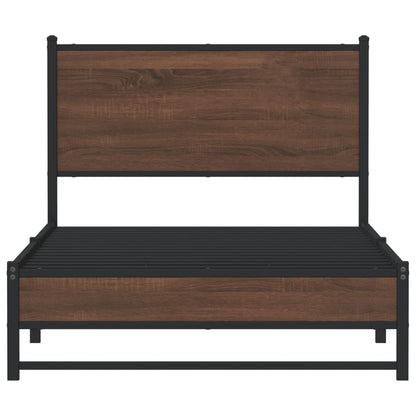 Metal Bed Frame without Mattress Brown Oak 107x203 cm