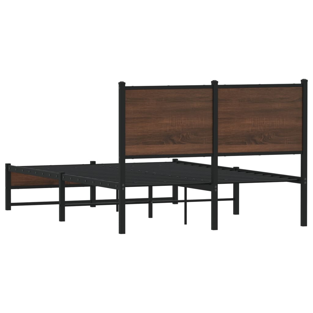 Metal Bed Frame without Mattress Brown Oak 120x190 cm Small Double