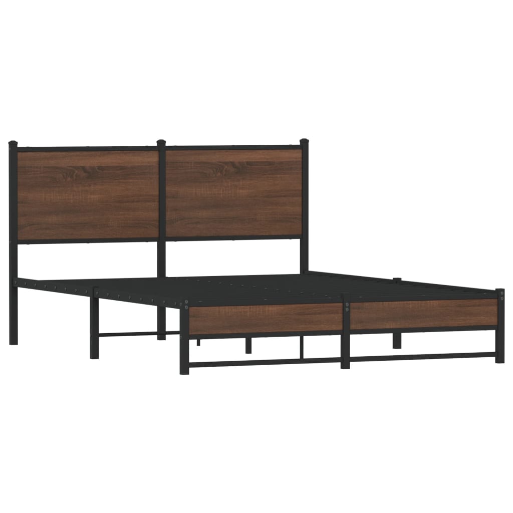 Metal Bed Frame without Mattress Brown Oak 137x190 cm