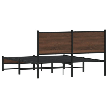 Metal Bed Frame without Mattress Brown Oak 137x190 cm