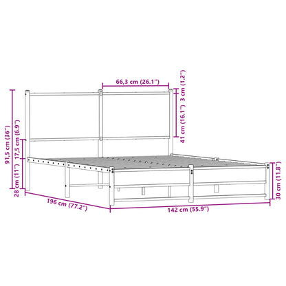 Metal Bed Frame without Mattress Brown Oak 137x190 cm