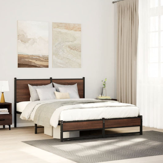 Metal Bed Frame without Mattress Brown Oak 150x200 cm King Size