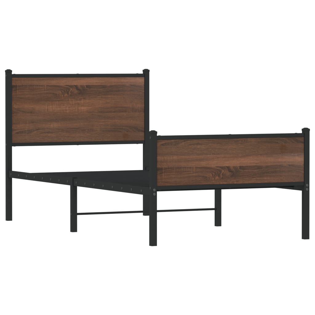 Metal Bed Frame without Mattress Brown Oak 75x190 cm Small Single