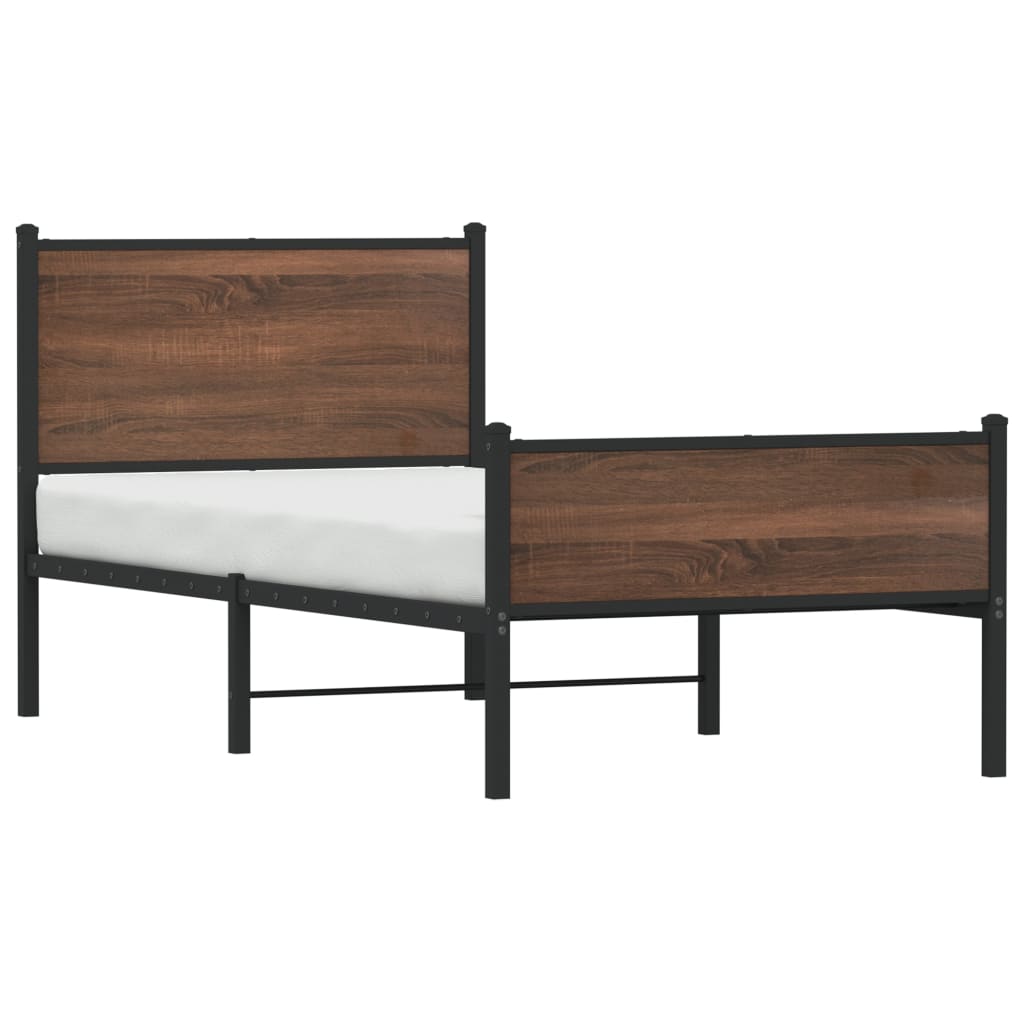 Metal Bed Frame without Mattress Brown Oak 75x190 cm Small Single