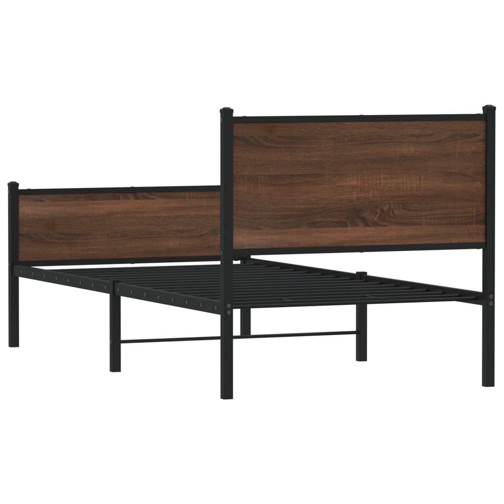Metal Bed Frame without Mattress Brown Oak 80x200 cm