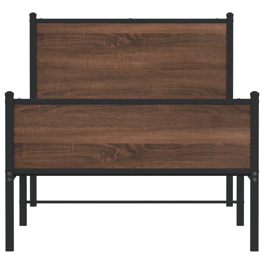 Metal Bed Frame without Mattress Brown Oak 90x200 cm