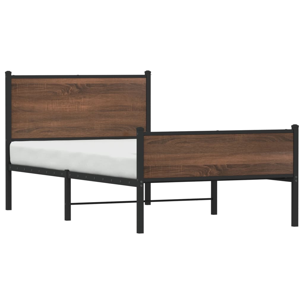 Metal Bed Frame without Mattress Brown Oak 100x190 cm
