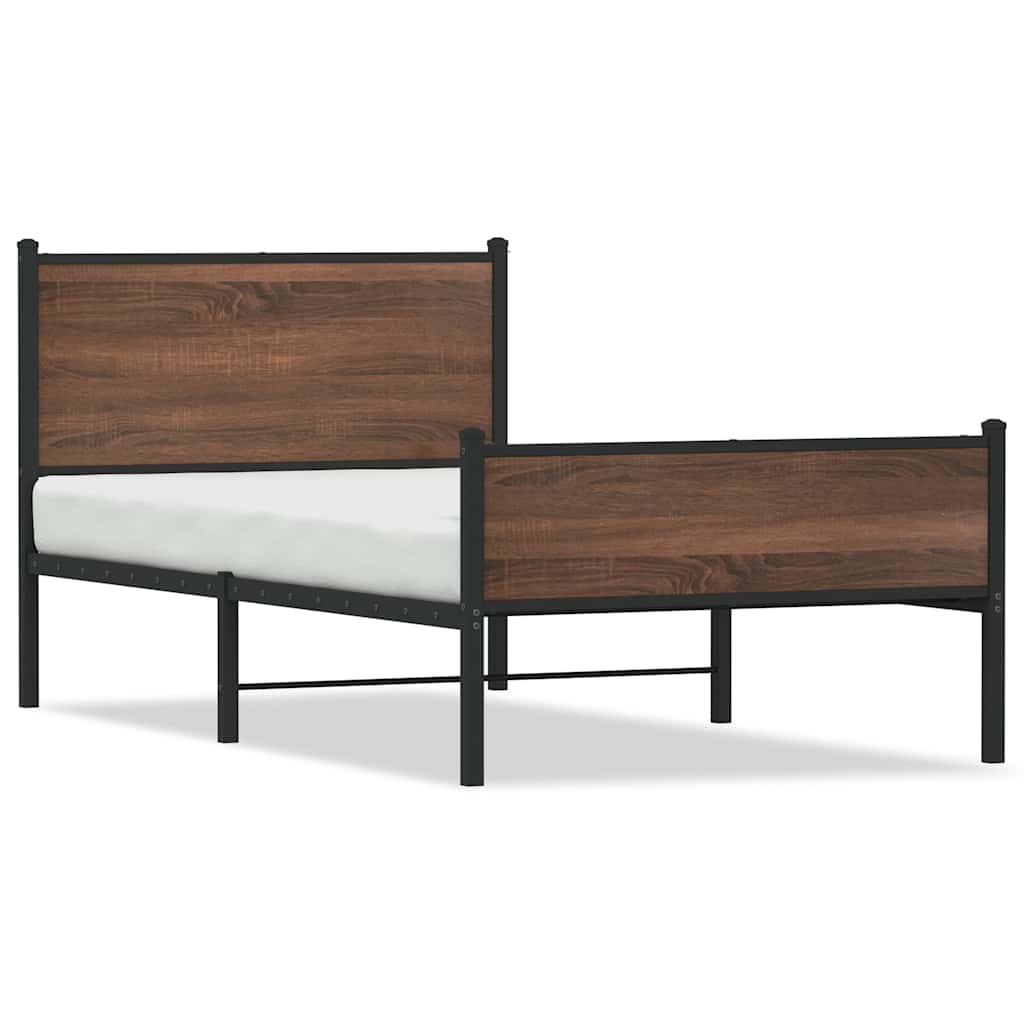 Metal Bed Frame without Mattress Brown Oak 100x200 cm