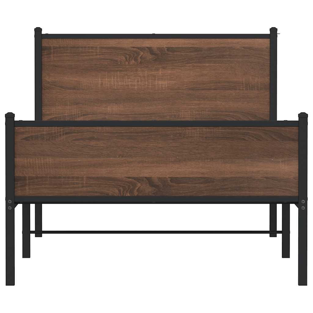 Metal Bed Frame without Mattress Brown Oak 100x200 cm
