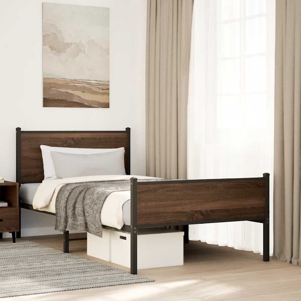 Metal Bed Frame without Mattress Brown Oak 100x200 cm