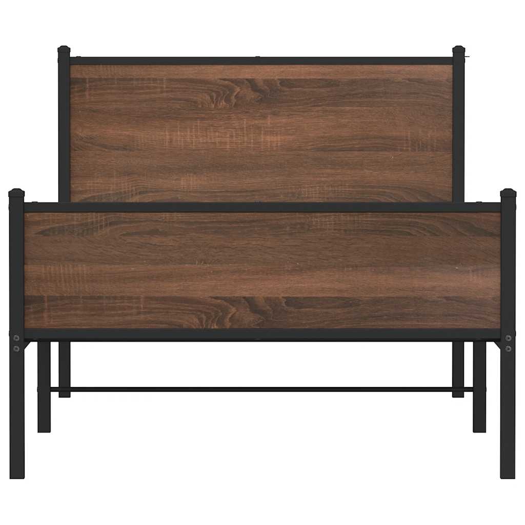 Metal Bed Frame without Mattress Brown Oak 107x203 cm