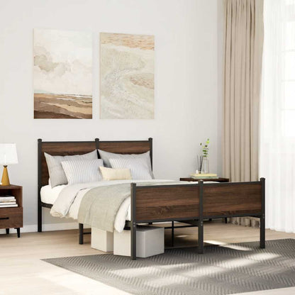 Metal Bed Frame without Mattress Brown Oak 120x190 cm Small Double