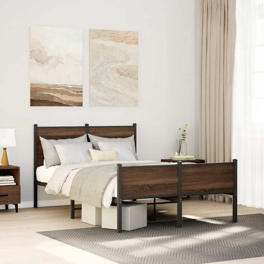 Metal Bed Frame without Mattress Brown Oak 120x190 cm Small Double