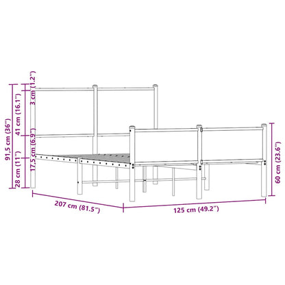 Metal Bed Frame without Mattress Brown Oak 120x200 cm