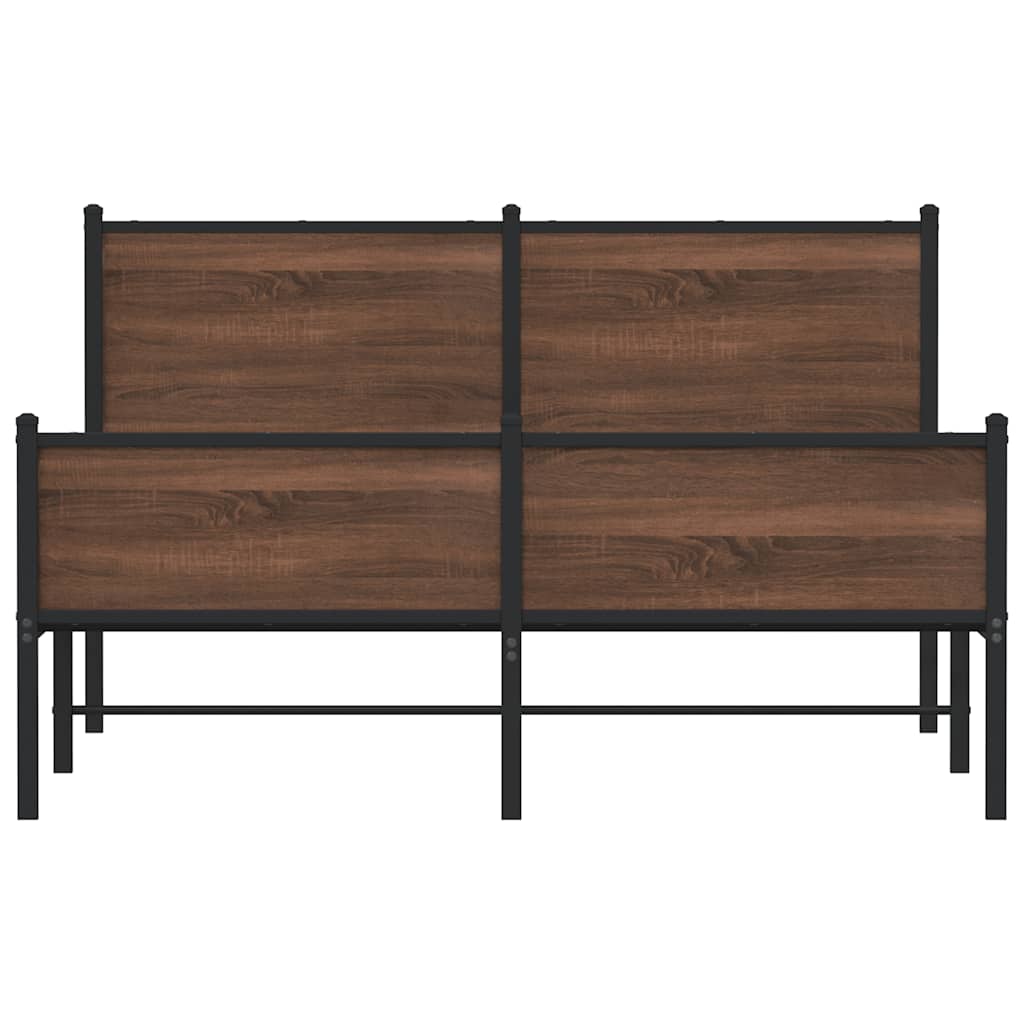 Metal Bed Frame without Mattress Brown Oak 137x190 cm