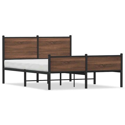Metal Bed Frame without Mattress Brown Oak 140x190 cm