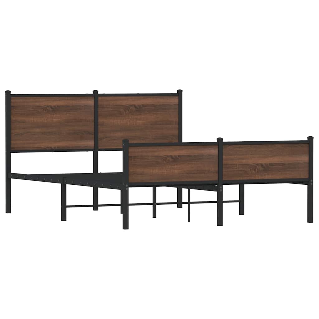 Metal Bed Frame without Mattress Brown Oak 140x190 cm
