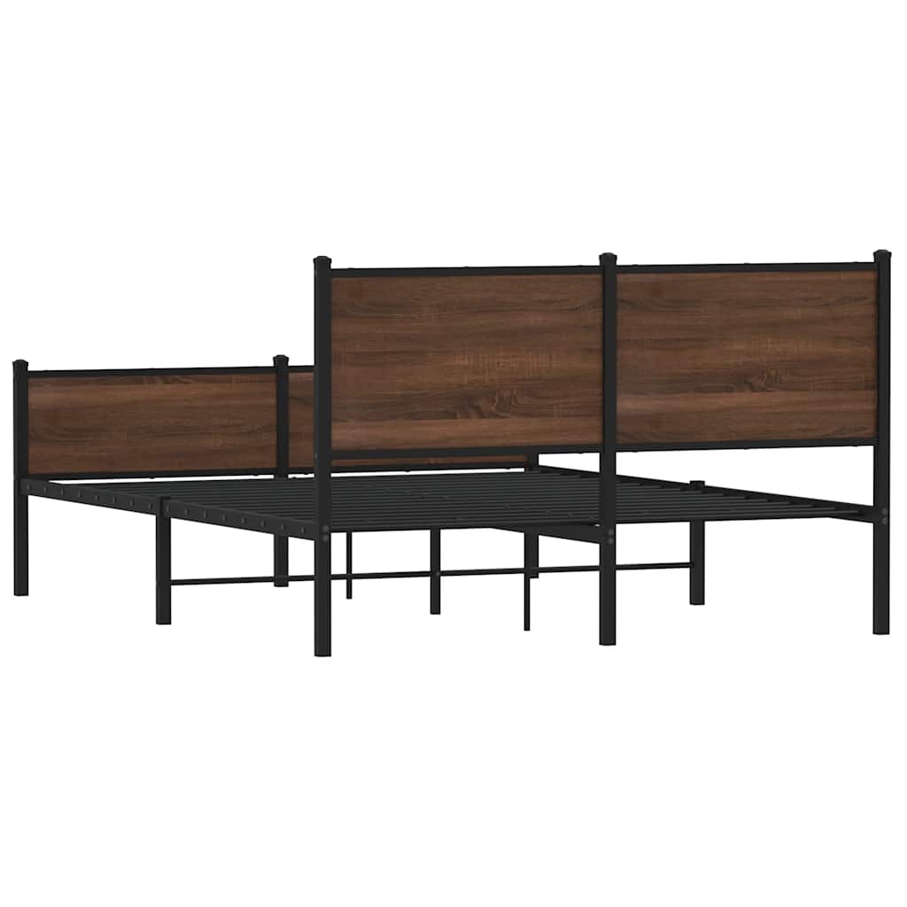Metal Bed Frame without Mattress Brown Oak 140x190 cm
