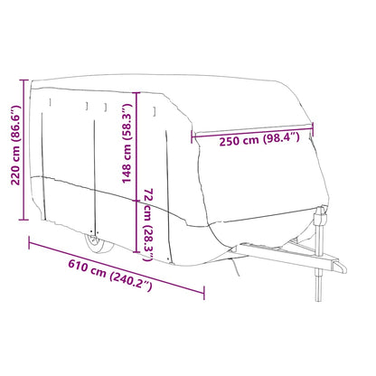 Caravan Cover Grey 610x250x220 cm Non-woven Fabric