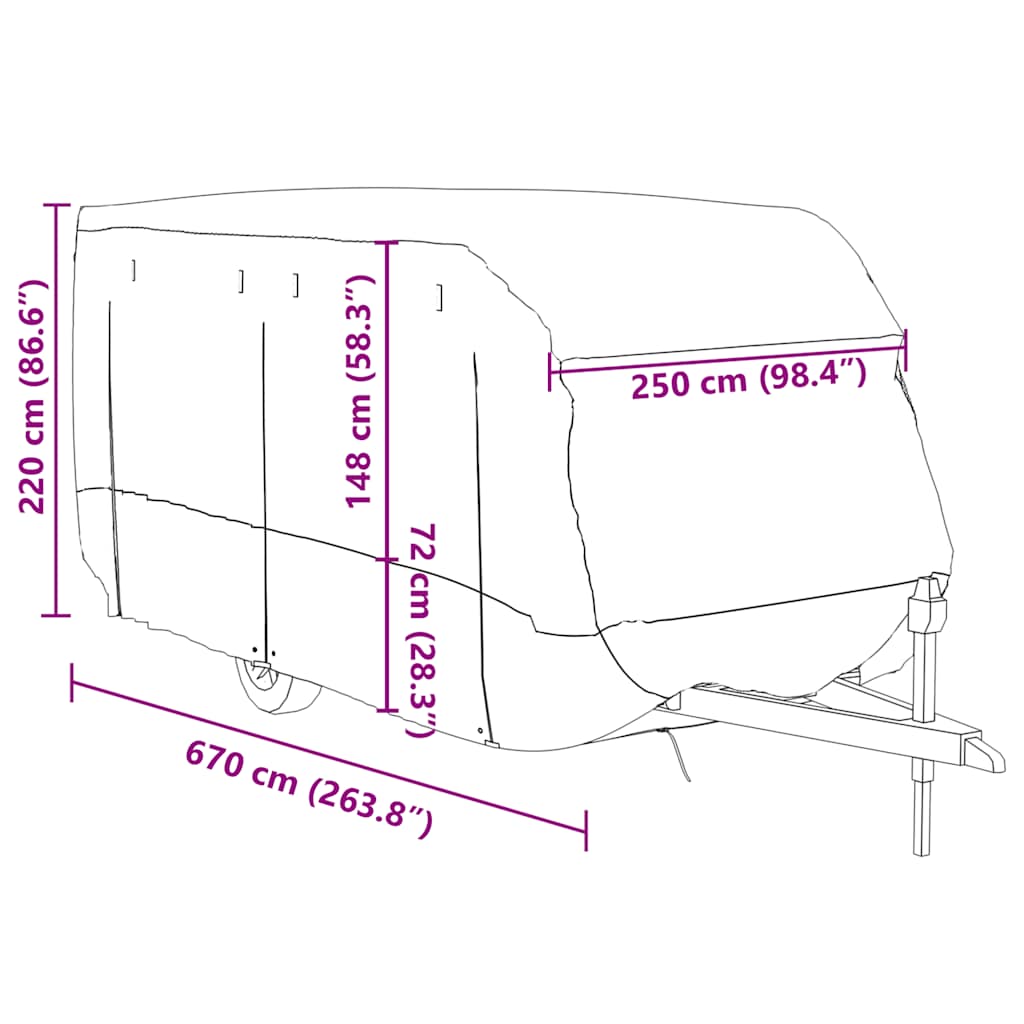Caravan Cover Grey 670x250x220 cm Non-woven Fabric