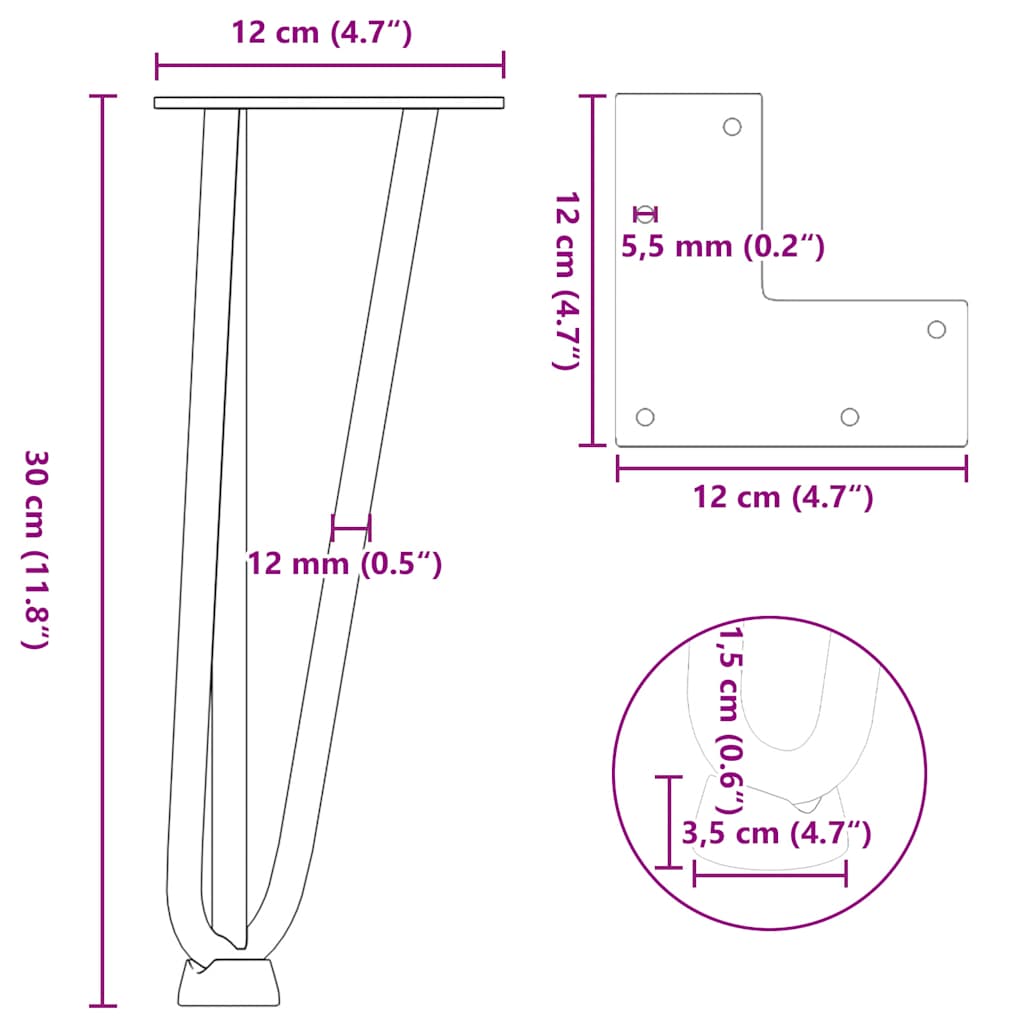 Hairpin Legs for Coffee Table 4 pcs White 30 cm Solid Steel