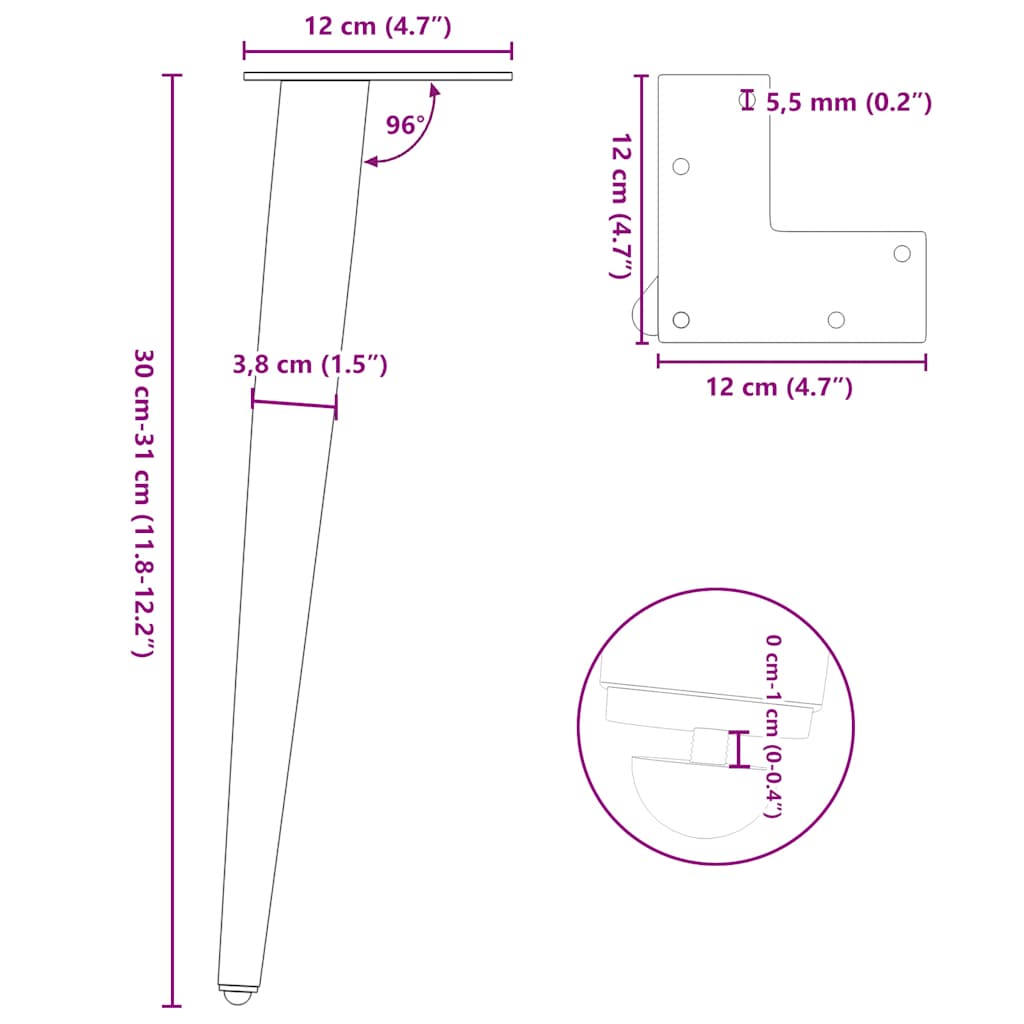 Coffee Table Legs Conical Shape 4 pcs Anthracite 30-31 cm Steel