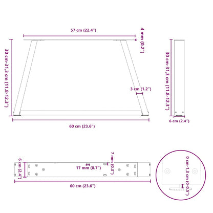 Coffee Table Legs V-Shape 2 pcs White 60x(30-31.3) cm Steel