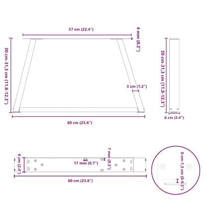 Coffee Table Legs V-Shape 2 pcs Natural Steel 60x(30-31.3) cm Steel