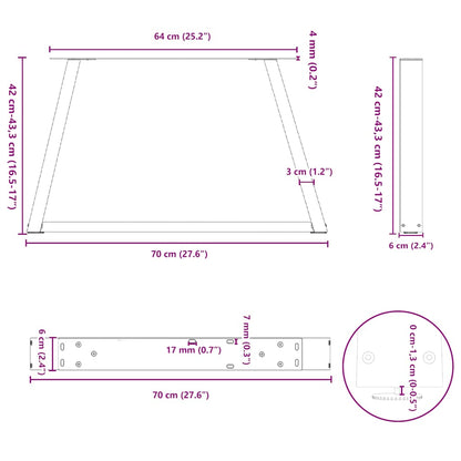 Coffee Table Legs V-Shape 2 pcs Black 70x(42-43.3) cm Steel