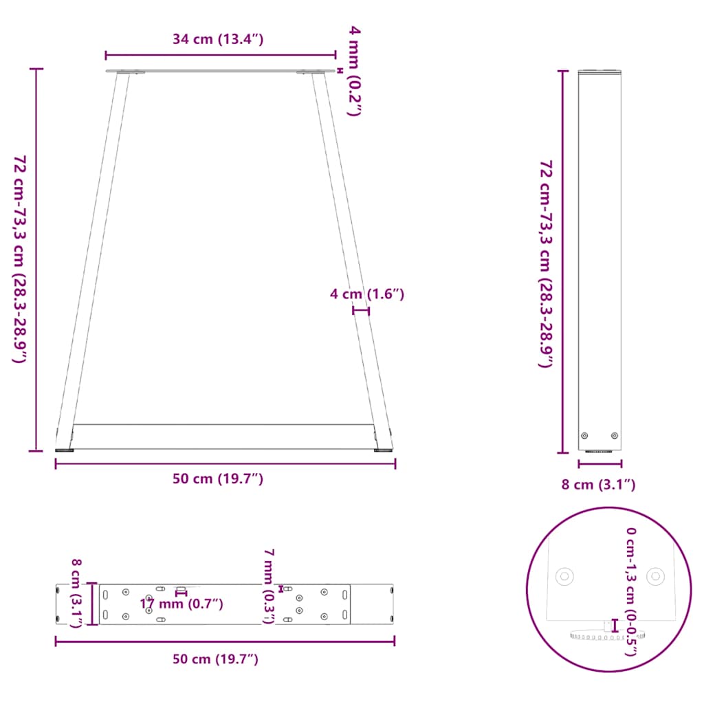 Dining Table Legs V-Shape 2 pcs White 50x(72-73.3) cm Steel
