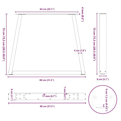 Dining Table Legs V-Shape 2 pcs Anthracite 80x(72-73.3) cm Steel