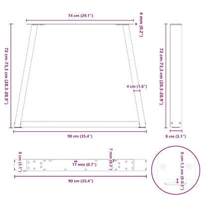 Dining Table Legs V-Shape 2 pcs White 90x(72-73.3) cm Steel