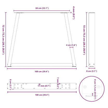 Dining Table Legs V-Shape 2 pcs White 100x(72-73.3) cm Steel