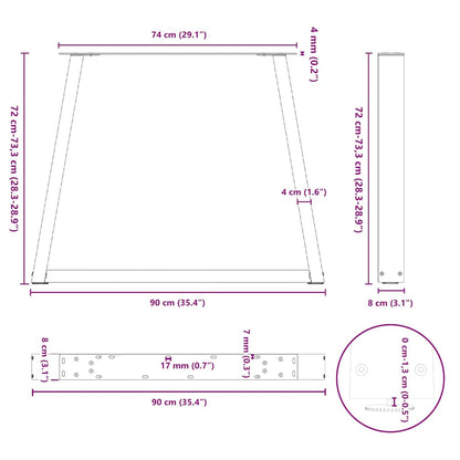 Dining Table Legs V-Shape 3 pcs White 90x(72-73.3) cm Steel