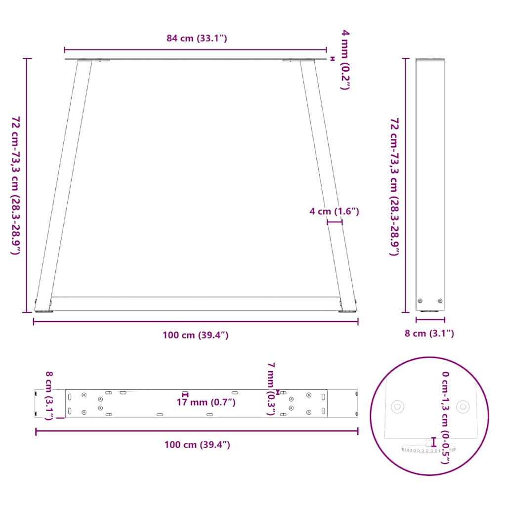 Dining Table Legs V-Shape 3 pcs Natural Steel 100x(72-73,3) cm Steel