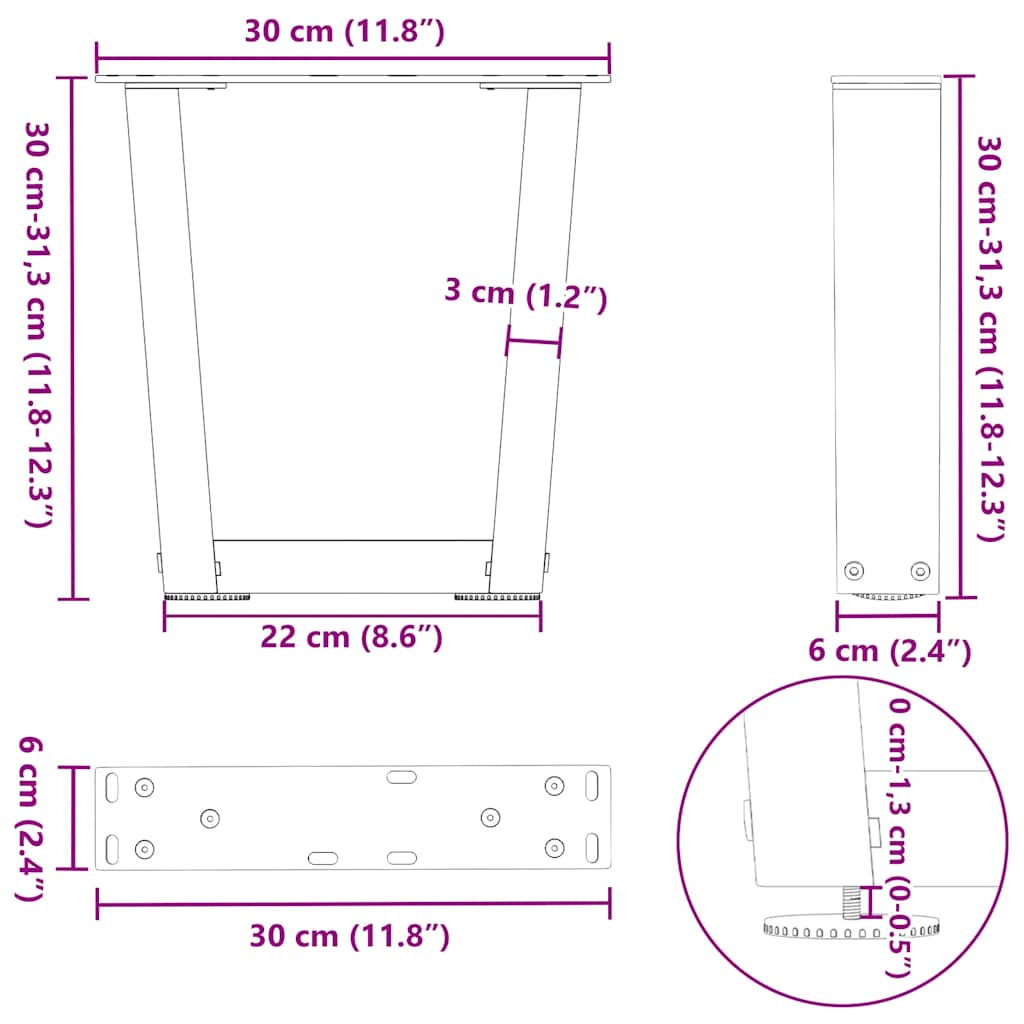 Coffee Table Legs V-Shape 2 pcs Black 30x(30-31.3) cm Steel