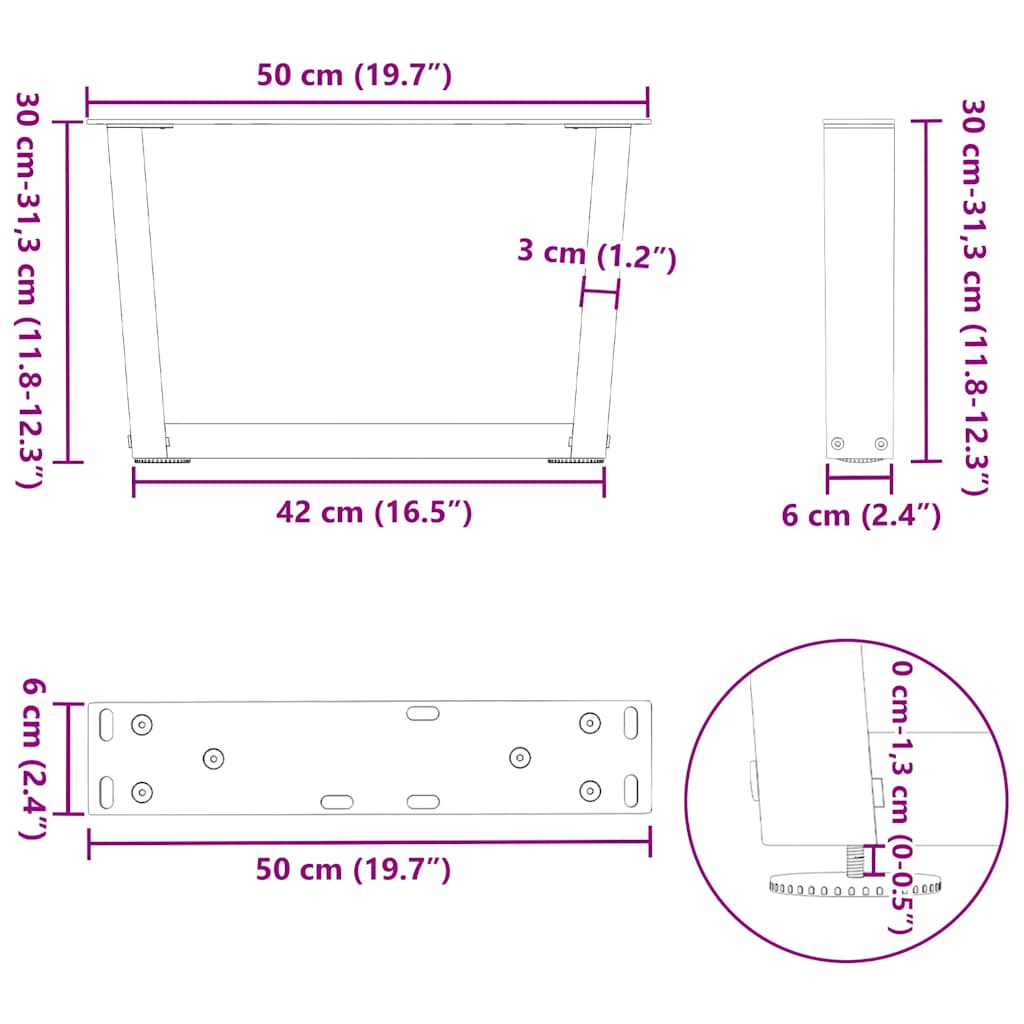 Coffee Table Legs V-Shape 2 pcs White 50x(30-31.3) cm Steel
