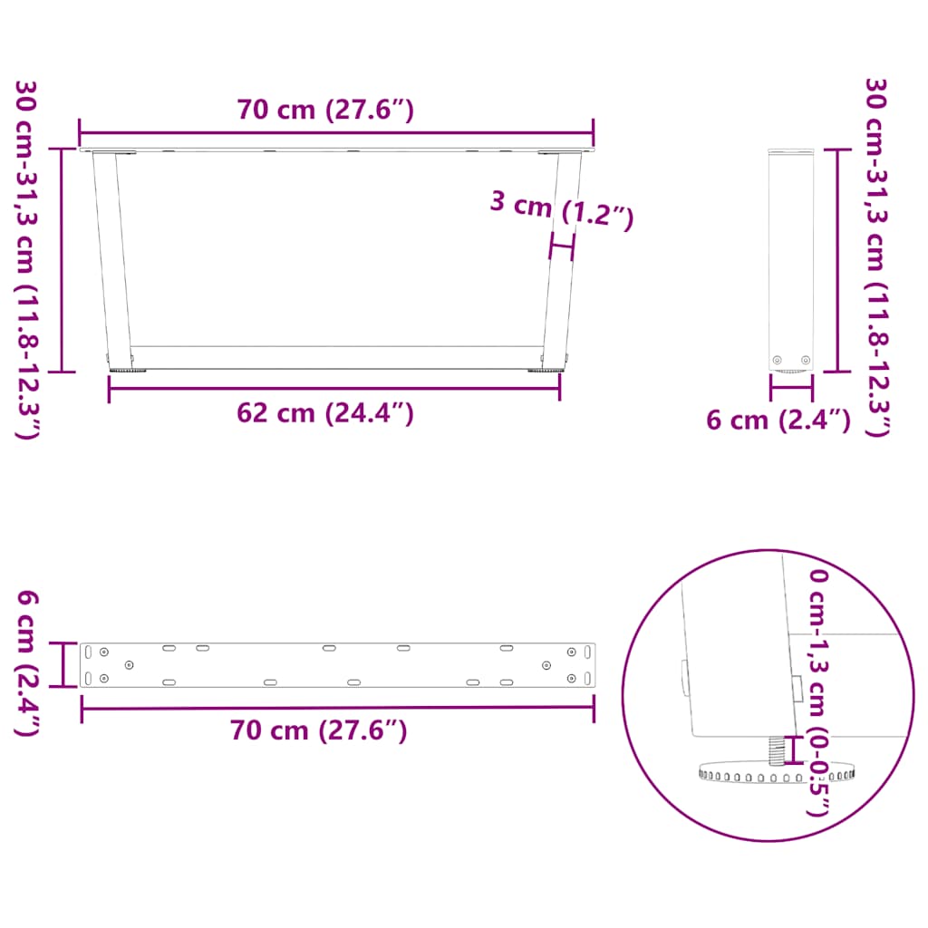 Coffee Table Legs V-Shape 2 pcs Natural Steel 70x(30-31.3) cm Steel