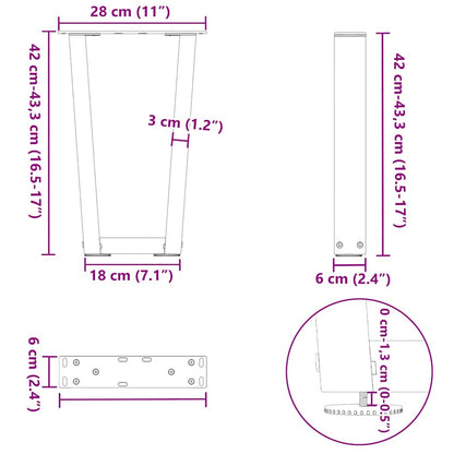 Coffee Table Legs V-Shape 2 pcs Black 28x(42-43.3) cm Steel