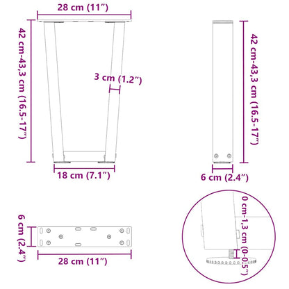 Coffee Table Legs V-Shape 2 pcs White 28x(42-43.3) cm Steel