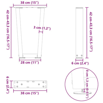 Coffee Table Legs V-Shape 2 pcs Black 38x(42-43.3) cm Steel
