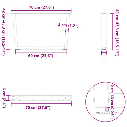 Coffee Table Legs V-Shape 2 pcs Natural Steel 70x(42-43.3) cm Steel
