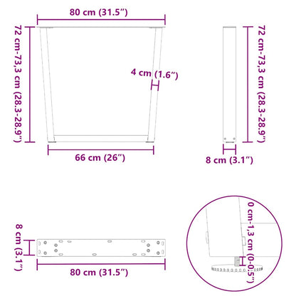 Dining Table Legs V-Shape 2 pcs Natural Steel 80x(72-73.3) cm Steel