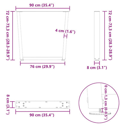 Dining Table Legs V-Shape 2 pcs Black 90x(72-73.3) cm Steel