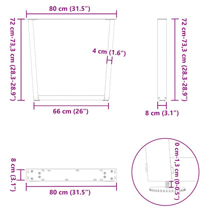 Dining Table Legs V-Shape 3 pcs White 80x(72-73.3) cm Steel