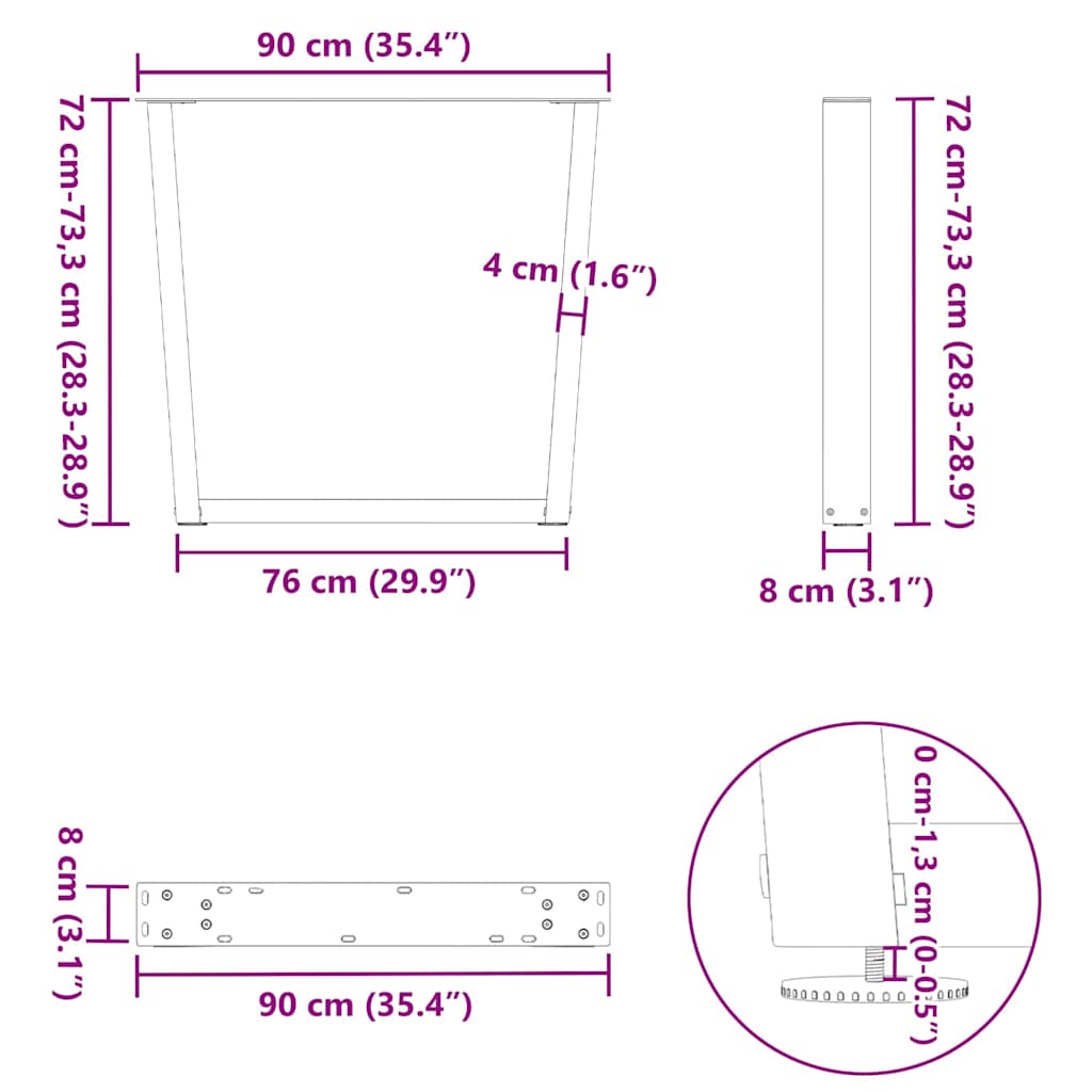 Dining Table Legs V-Shape 3 pcs Anthracite 90x(72-73.3) cm Steel