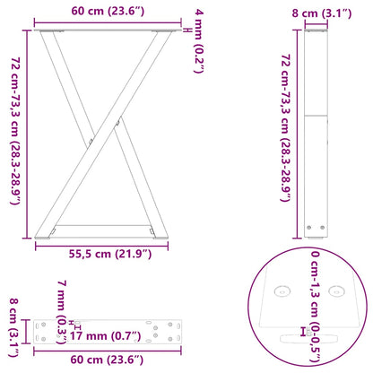 Dining Table Legs 2 pcs Natural Steel 60x(72-73.3) cm Steel